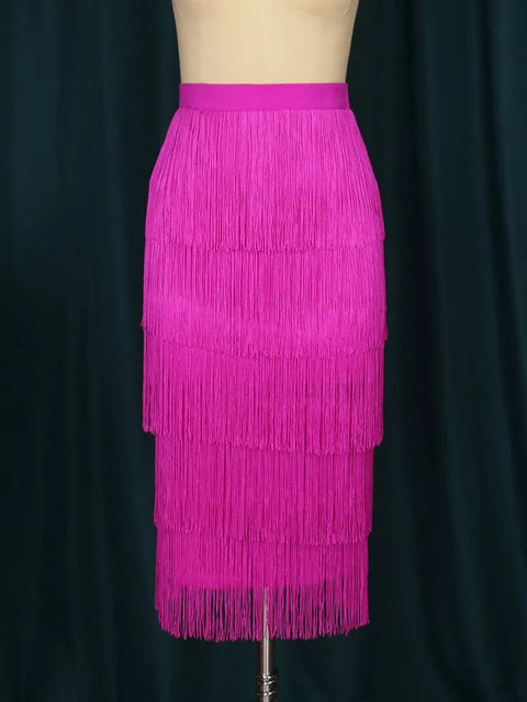New Elegant Bodycon Slim Pencil Tassel High Waist Stretch Sheath Midi Length Skirt CODE: KAR1606