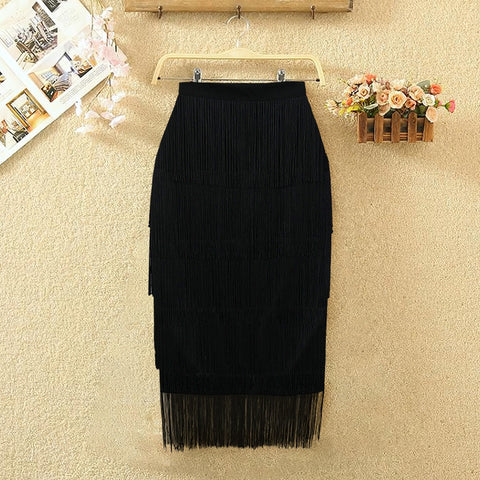 New Elegant Bodycon Slim Pencil Tassel High Waist Stretch Sheath Midi Length Skirt CODE: KAR1606