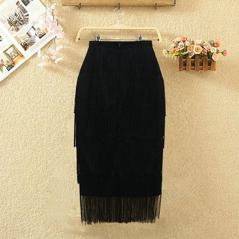 New Elegant Bodycon Slim Pencil Tassel High Waist Stretch Sheath Midi Length Skirt CODE: KAR1606