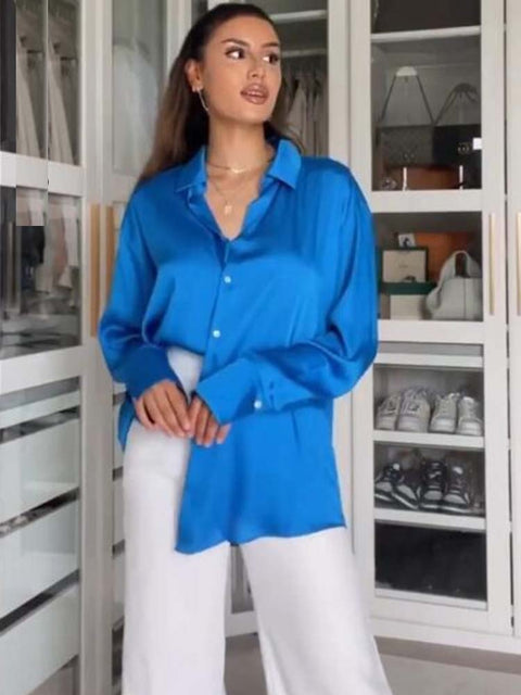 Autumn Fashion Satin Soft Casual Loose Shirt  CODE: KAR1611