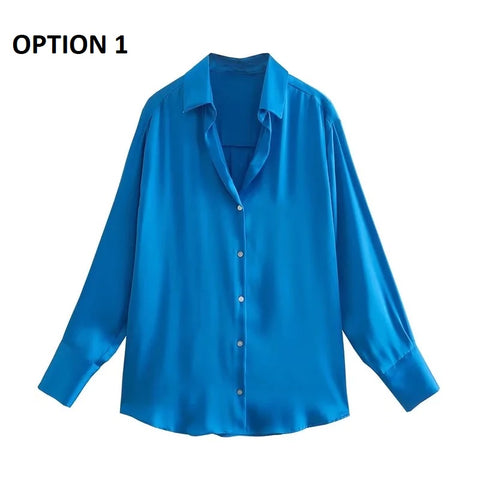 Autumn Fashion Satin Soft Casual Loose Shirt  CODE: KAR1611