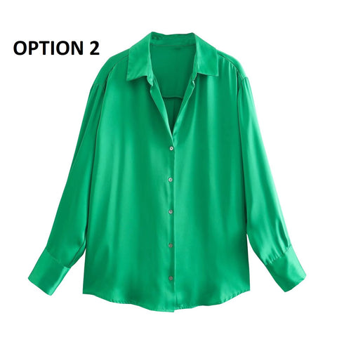 Autumn Fashion Satin Soft Casual Loose Shirt  CODE: KAR1611
