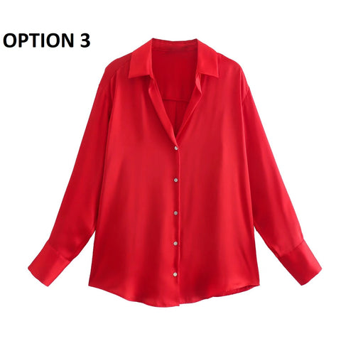 Autumn Fashion Satin Soft Casual Loose Shirt  CODE: KAR1611