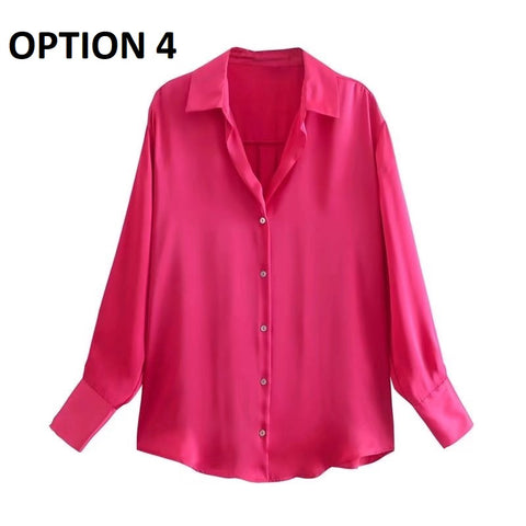 Autumn Fashion Satin Soft Casual Loose Shirt  CODE: KAR1611