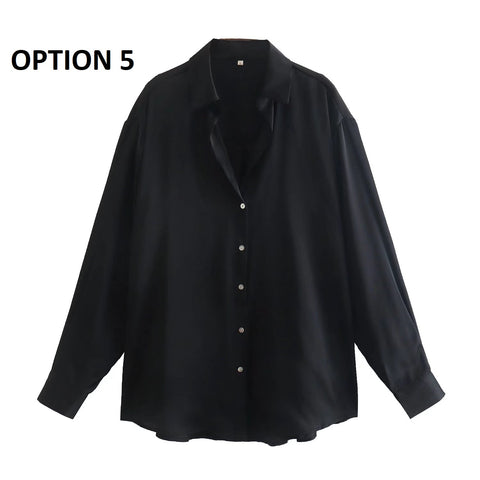 Autumn Fashion Satin Soft Casual Loose Shirt  CODE: KAR1611