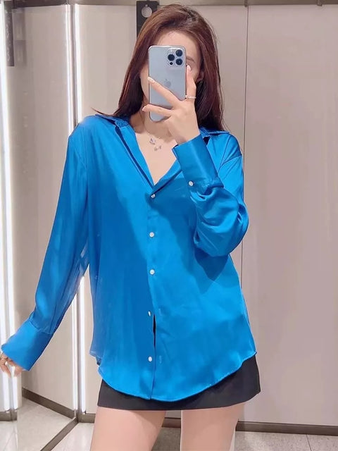 Autumn Fashion Satin Soft Casual Loose Shirt  CODE: KAR1611