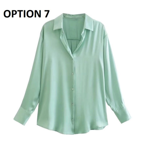 Autumn Fashion Satin Soft Casual Loose Shirt  CODE: KAR1611