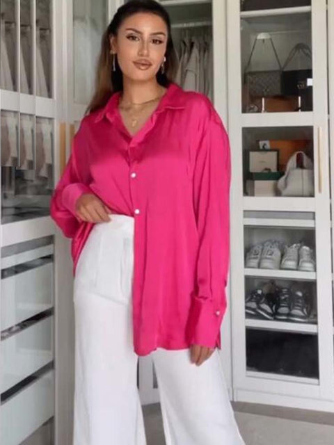 Autumn Fashion Satin Soft Casual Loose Shirt  CODE: KAR1611