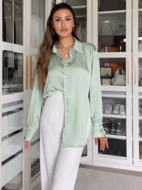 Autumn Fashion Satin Soft Casual Loose Shirt  CODE: KAR1611