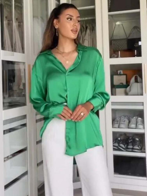 Autumn Fashion Satin Soft Casual Loose Shirt  CODE: KAR1611