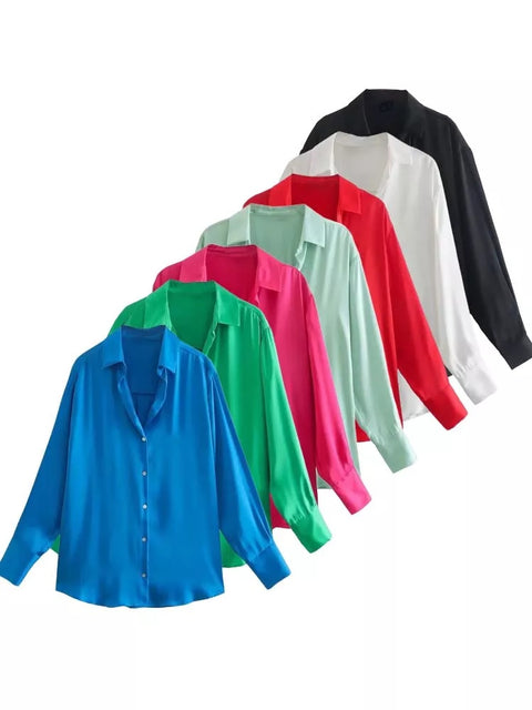 Autumn Fashion Satin Soft Casual Loose Shirt  CODE: KAR1611