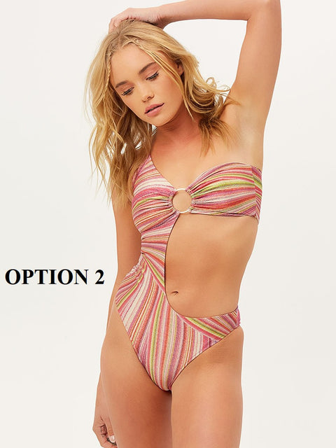 Summer Sexy Hollow Out One Piece Striped Print Swimsuit CODE: KAR1617