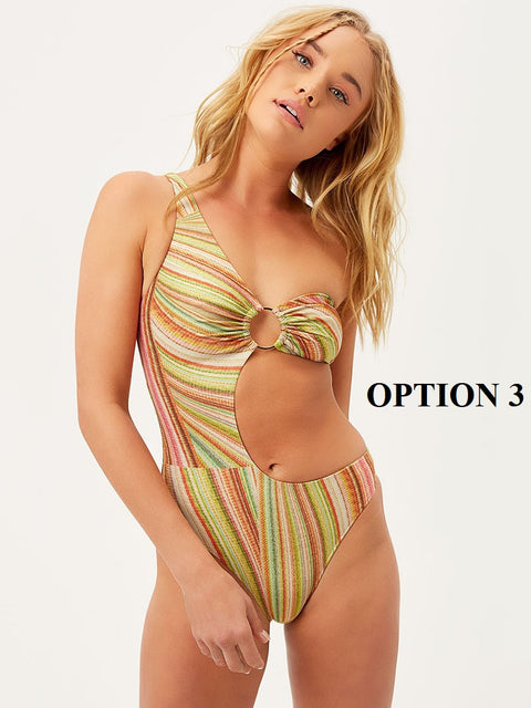 Summer Sexy Hollow Out One Piece Striped Print Swimsuit CODE: KAR1617