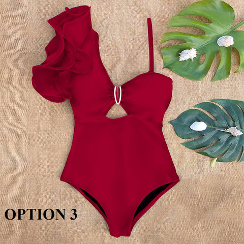 Sexy One Shoulder Ruffle Floral Print One Piece Swimsuit CODE: KAR1618