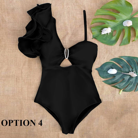 Sexy One Shoulder Ruffle Floral Print One Piece Swimsuit CODE: KAR1618