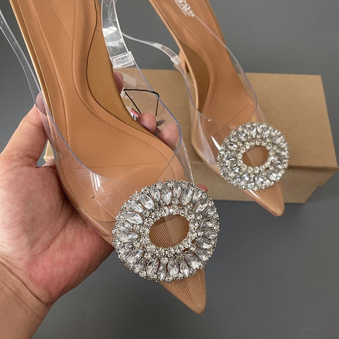 New Brand Slingback Fashion Bling Crystal Buckle Thin High Heel Pointed Toe Sandals CODE: KAR1621