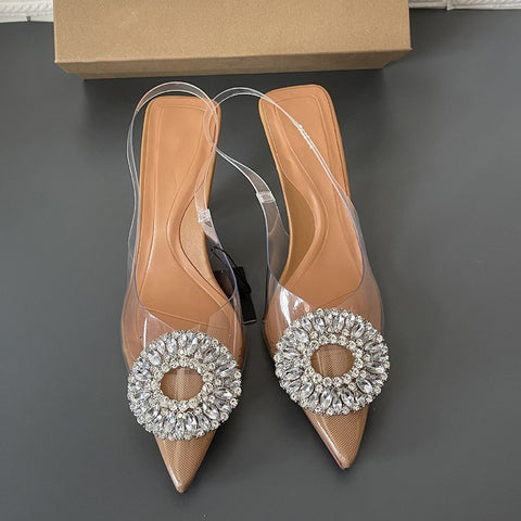 New Brand Slingback Fashion Bling Crystal Buckle Thin High Heel Pointed Toe Sandals CODE: KAR1621