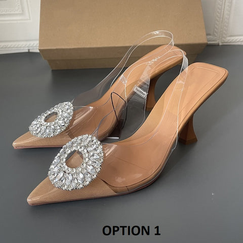 New Brand Slingback Fashion Bling Crystal Buckle Thin High Heel Pointed Toe Sandals CODE: KAR1621