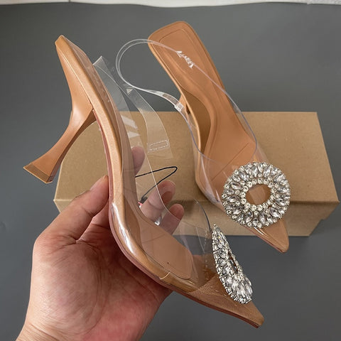 New Brand Slingback Fashion Bling Crystal Buckle Thin High Heel Pointed Toe Sandals CODE: KAR1621