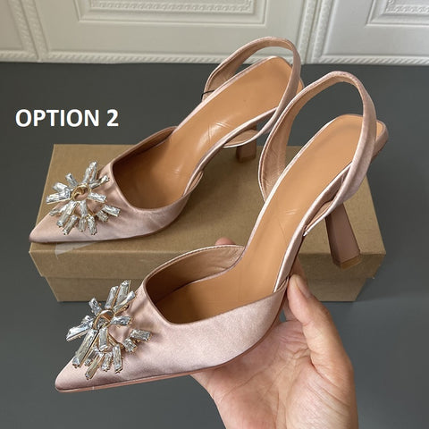 New Brand Slingback Fashion Bling Crystal Buckle Thin High Heel Pointed Toe Sandals CODE: KAR1621