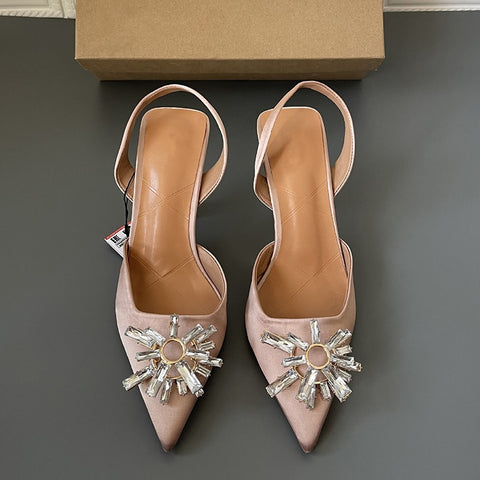 New Brand Slingback Fashion Bling Crystal Buckle Thin High Heel Pointed Toe Sandals CODE: KAR1621