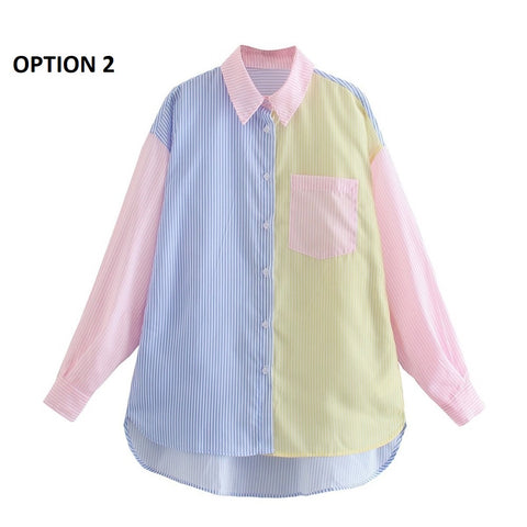 New Fashion Contrast Color Striped Print Breasted Casual Shirts CODE: KAR1632