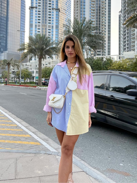 New Fashion Contrast Color Striped Print Breasted Casual Shirts CODE: KAR1632
