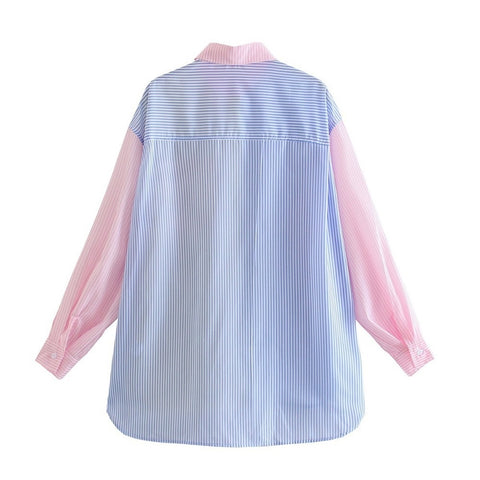 New Fashion Contrast Color Striped Print Breasted Casual Shirts CODE: KAR1632