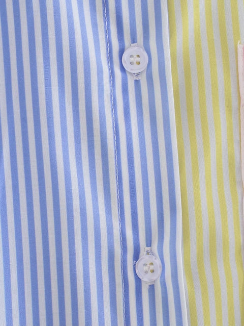 New Fashion Contrast Color Striped Print Breasted Casual Shirts CODE: KAR1632