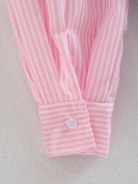 New Fashion Contrast Color Striped Print Breasted Casual Shirts CODE: KAR1632