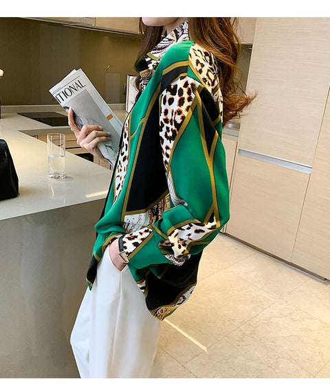 New Style Versatile Color Contrast Printing Leopard Long Sleeve Blouse CODE: KAR1638