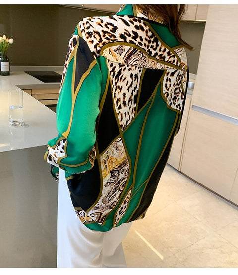 New Style Versatile Color Contrast Printing Leopard Long Sleeve Blouse CODE: KAR1638