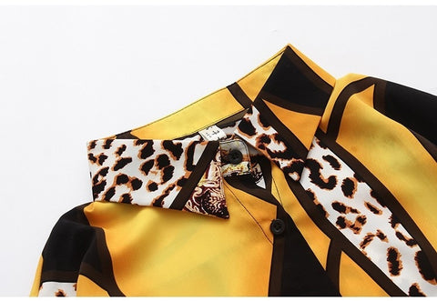 New Style Versatile Color Contrast Printing Leopard Long Sleeve Blouse CODE: KAR1638