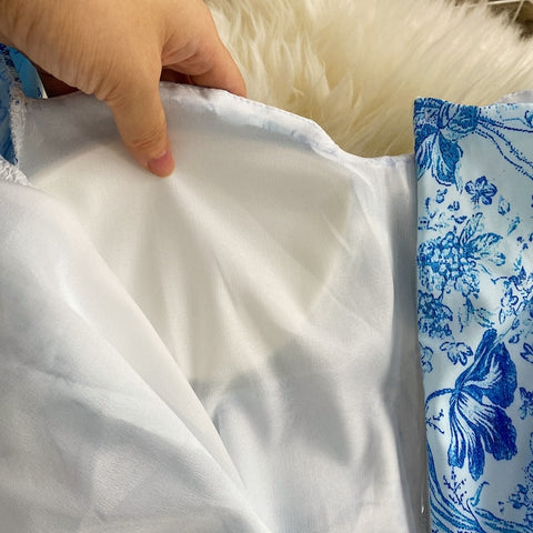 New Blue and White Porcelain Print Square Collar Sexy Lantern Sleeve Slim Tube Dress CODE: KAR1641