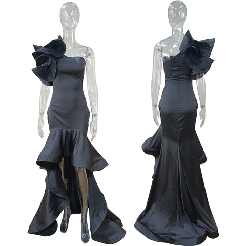 New Maxi Long Black Bare Shoulder Backless High Low Floor Length Mermaid Dress CODE: KAR1642
