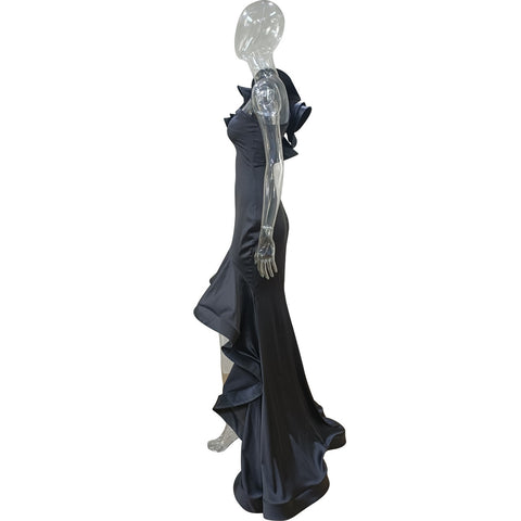 New Maxi Long Black Bare Shoulder Backless High Low Floor Length Mermaid Dress CODE: KAR1642