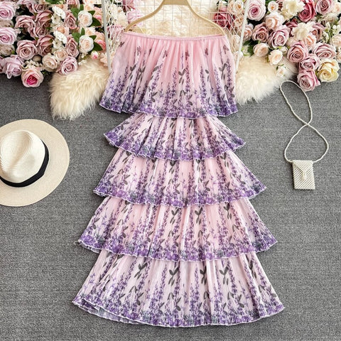 Autumn New Slash Neck High Street Print Elegant Cupcake Dress CODE: KAR1644