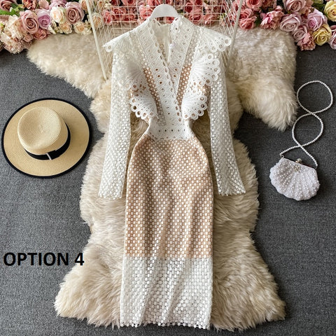 Autumn  Fashion Long Sleeve Lace Ruffles Elegant Party Slim Pencil Midi Bodycon Dress CODE: KAR1645