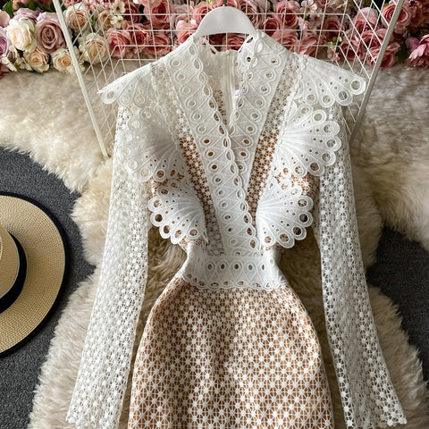 Autumn  Fashion Long Sleeve Lace Ruffles Elegant Party Slim Pencil Midi Bodycon Dress CODE: KAR1645
