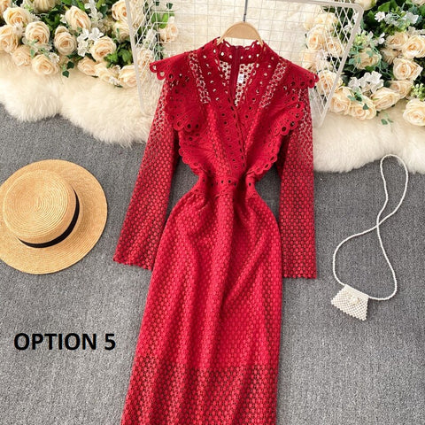 Autumn  Fashion Long Sleeve Lace Ruffles Elegant Party Slim Pencil Midi Bodycon Dress CODE: KAR1645