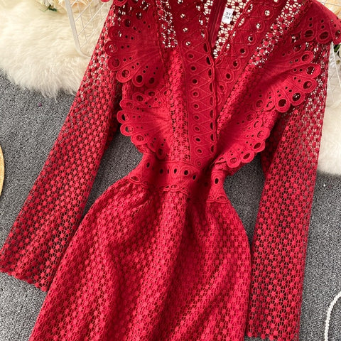 Autumn  Fashion Long Sleeve Lace Ruffles Elegant Party Slim Pencil Midi Bodycon Dress CODE: KAR1645