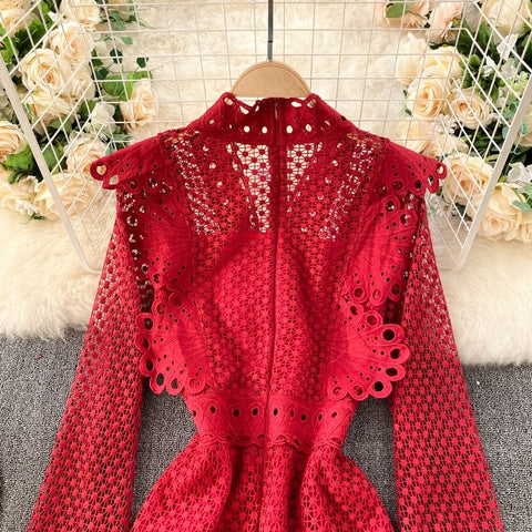 Autumn  Fashion Long Sleeve Lace Ruffles Elegant Party Slim Pencil Midi Bodycon Dress CODE: KAR1645