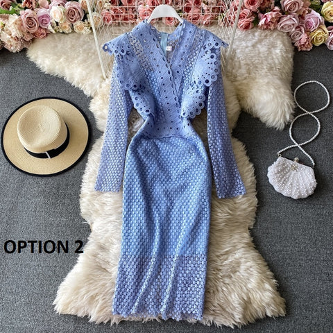 Autumn  Fashion Long Sleeve Lace Ruffles Elegant Party Slim Pencil Midi Bodycon Dress CODE: KAR1645