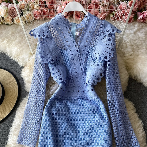 Autumn  Fashion Long Sleeve Lace Ruffles Elegant Party Slim Pencil Midi Bodycon Dress CODE: KAR1645