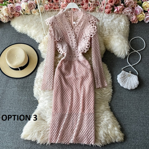 Autumn  Fashion Long Sleeve Lace Ruffles Elegant Party Slim Pencil Midi Bodycon Dress CODE: KAR1645