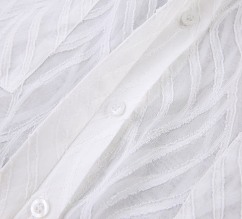New Transparent Elegant Lapel Long Sleeve Button Single-Breasted White Top CODE: KAR1646