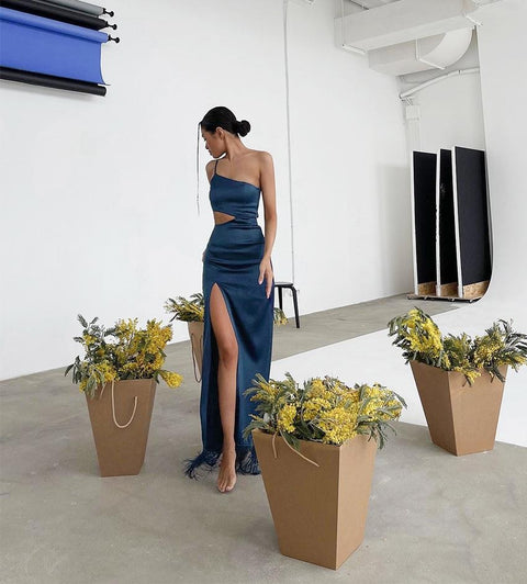 Summer Elegant Tassels Sexy Off Shoulder Hollow Out High Split Maxi Long Dress CODE: KAR1648