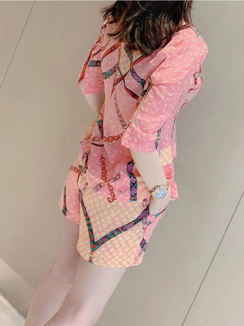 New Summer Fashion Temperament Print Small Suit One Button Short 2 Piece Set CODE: KAR1657