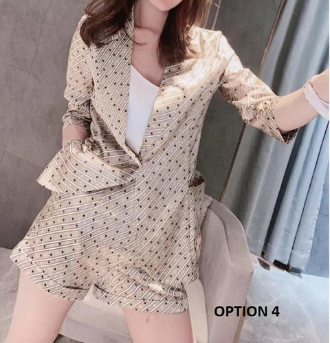 New Summer Fashion Temperament Print Small Suit One Button Short 2 Piece Set CODE: KAR1657