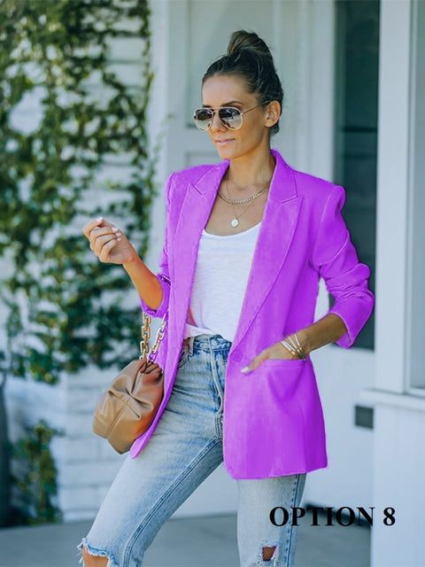 New Slim Fashion Lapel Single Button Solid Color Casual Outerwear Blazer CODE: KAR1661